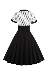 Schwarzes Polka Dots Rockabilly 1950er Jahre Kleid mit kurzen Ärmeln